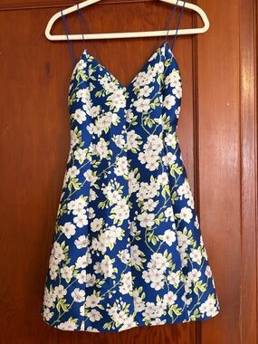 Alice + Olivia Blue Floral Mini Dress with Spaghetti Straps